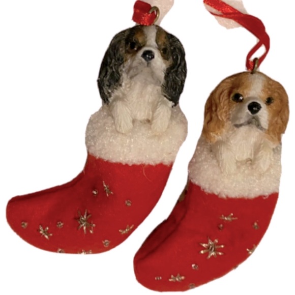 2 Puppy Dog Christmas Stocking Ornaments King Charles - Picture 1 of 1